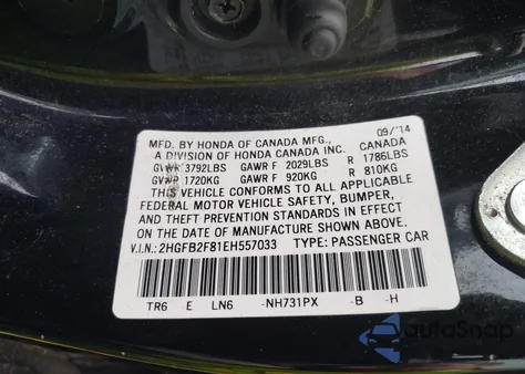 2014 Honda Civic Ex from USA, damaged, VIN 2HGFB2F81EH557033